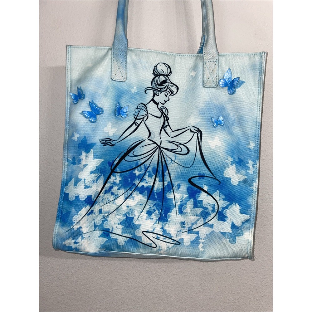 Disney Parks Cinderella Butterfly Watercolor Tote Shoulder Bag Blue